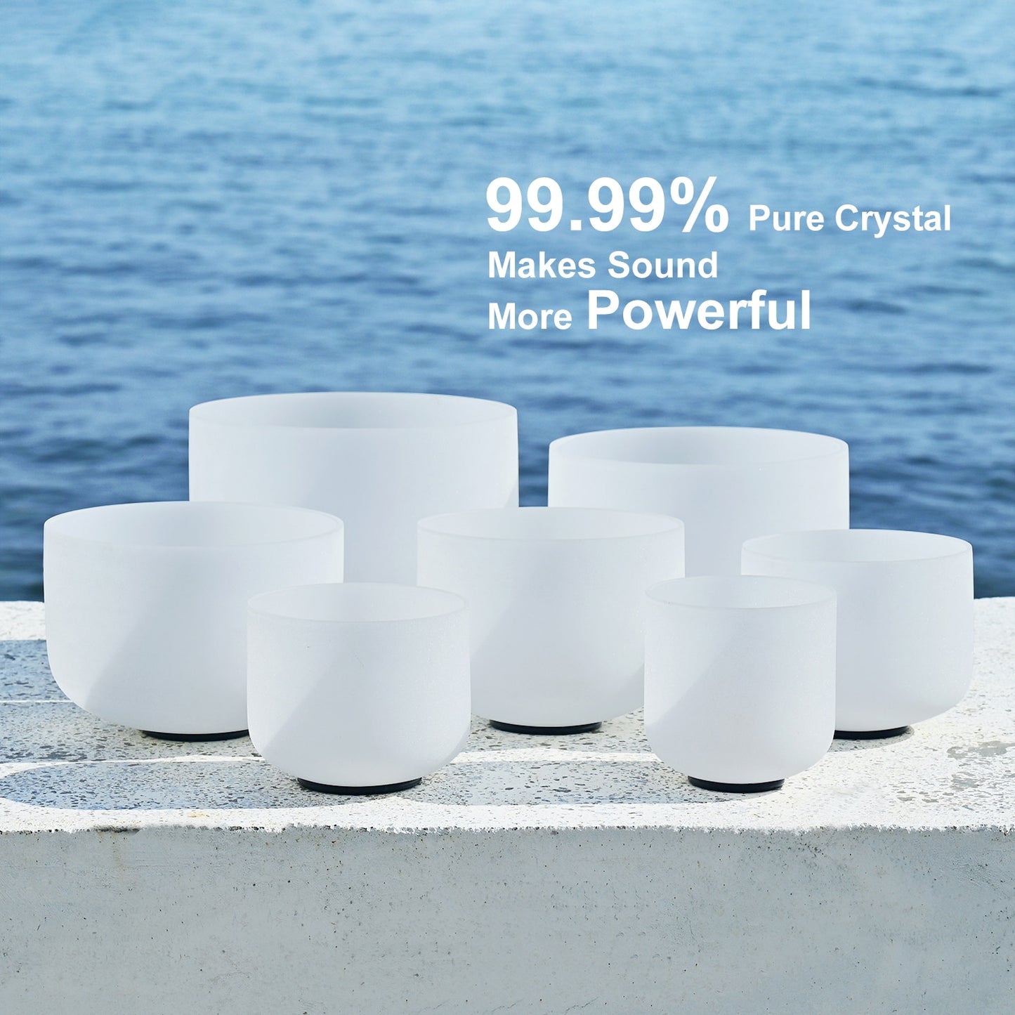 440 Hz Crystal Singing Bowls- Frosted Quartz 7"-12"